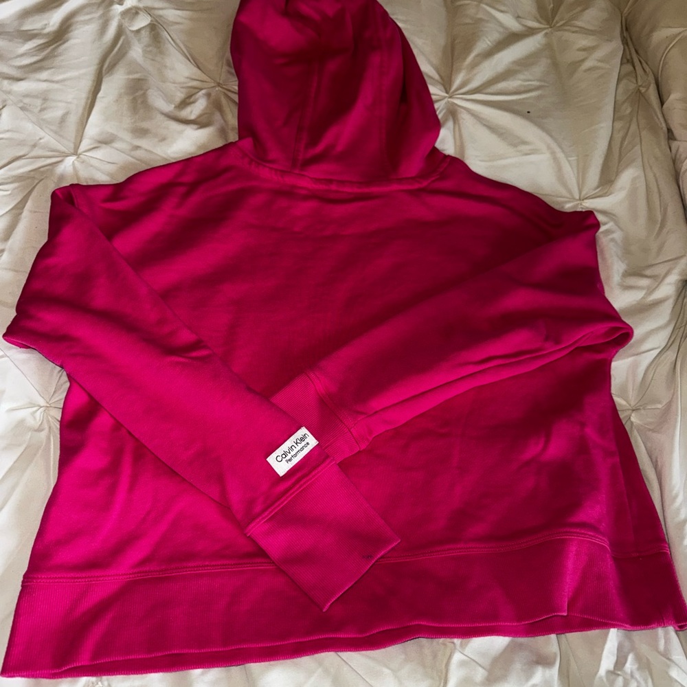 Calvin Klein Performance Pink Cropped Hoodie Sweatshirt Size M - Picture 3 of 7
